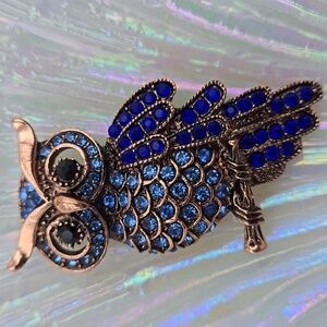 Blue Rhinestone Owl Brooch